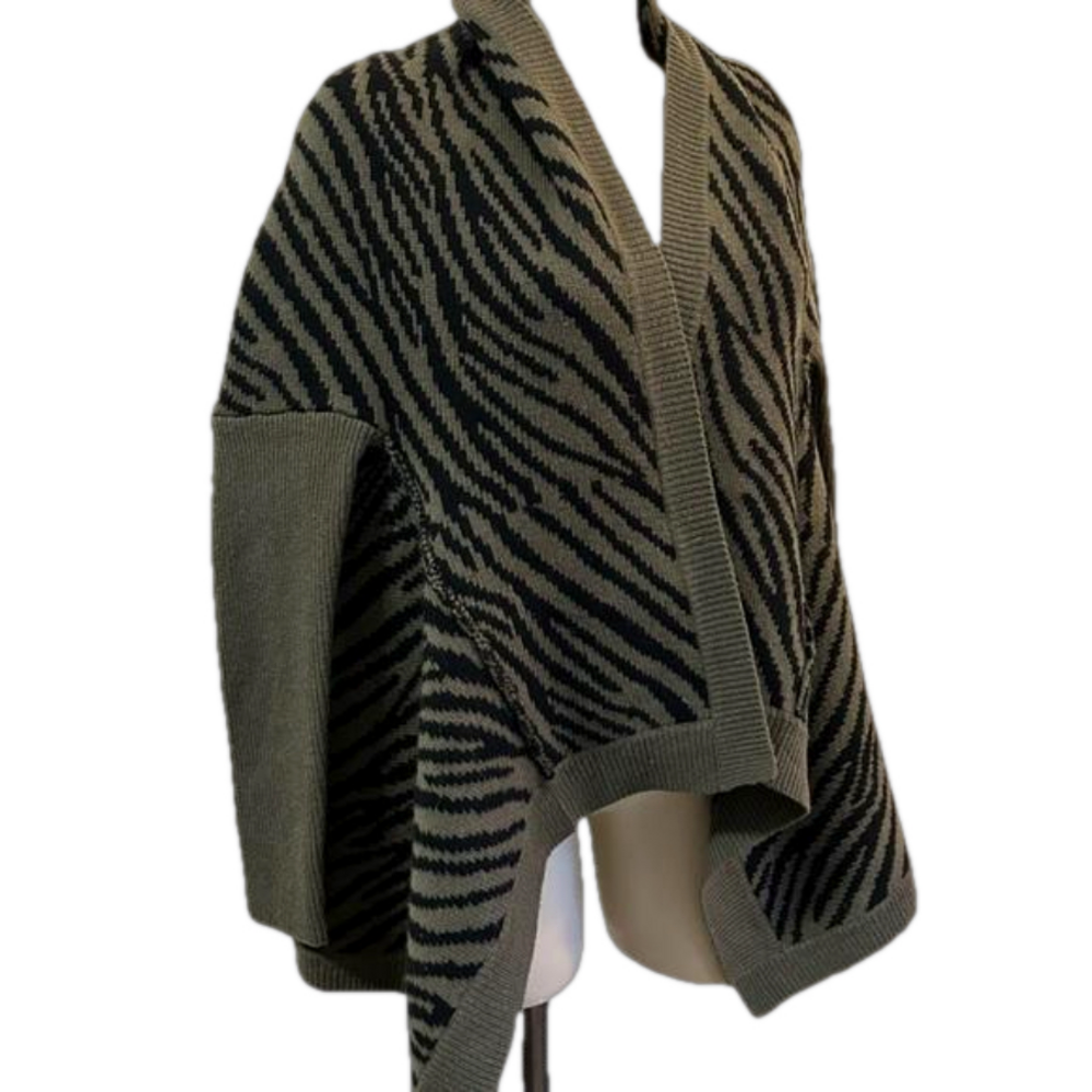 Zoe Couture wool Cashmere Striped animal print open front cascade Sweater M